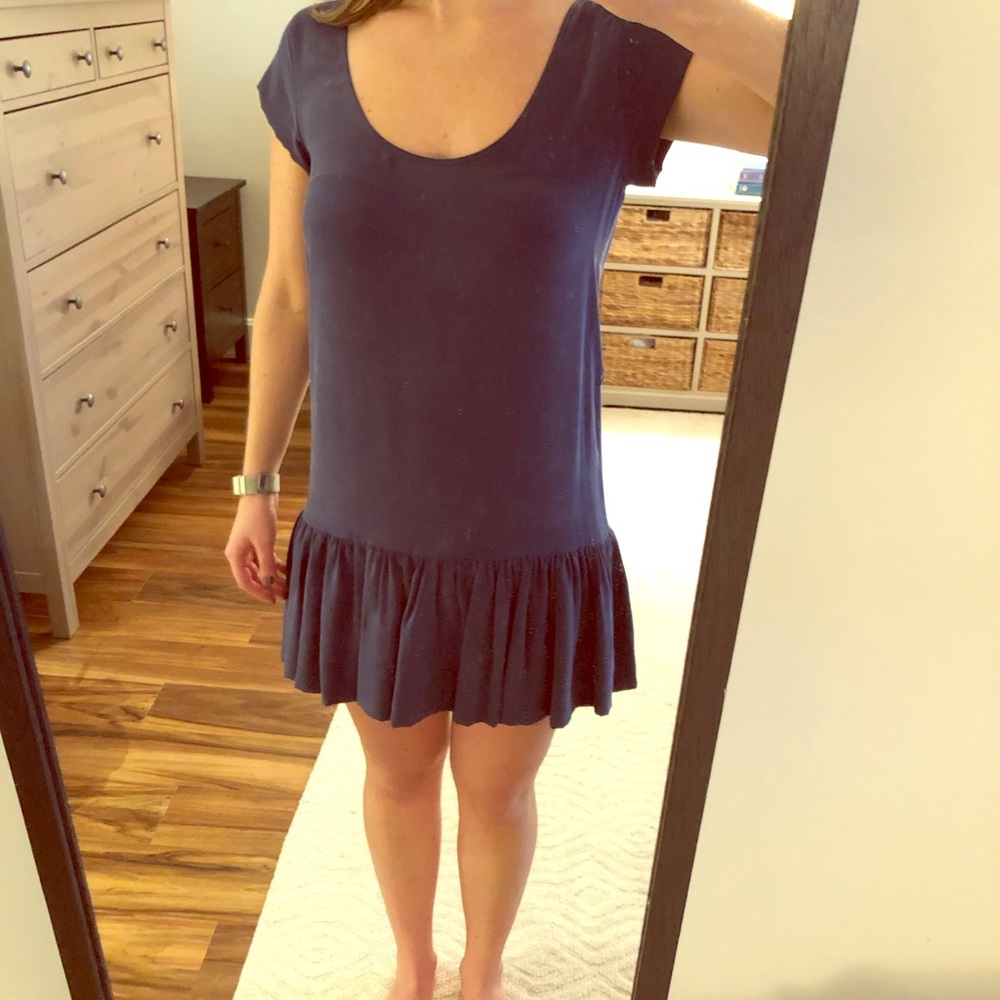 Joie Tunic Swing Dress with Ruffle Detail, Navy